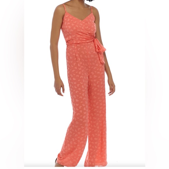 MICHAEL Michael Kors Pants - Michael Kors Women’s Coral Burnout Patterned Camisole Wrap Jumpsuit Size P/Med